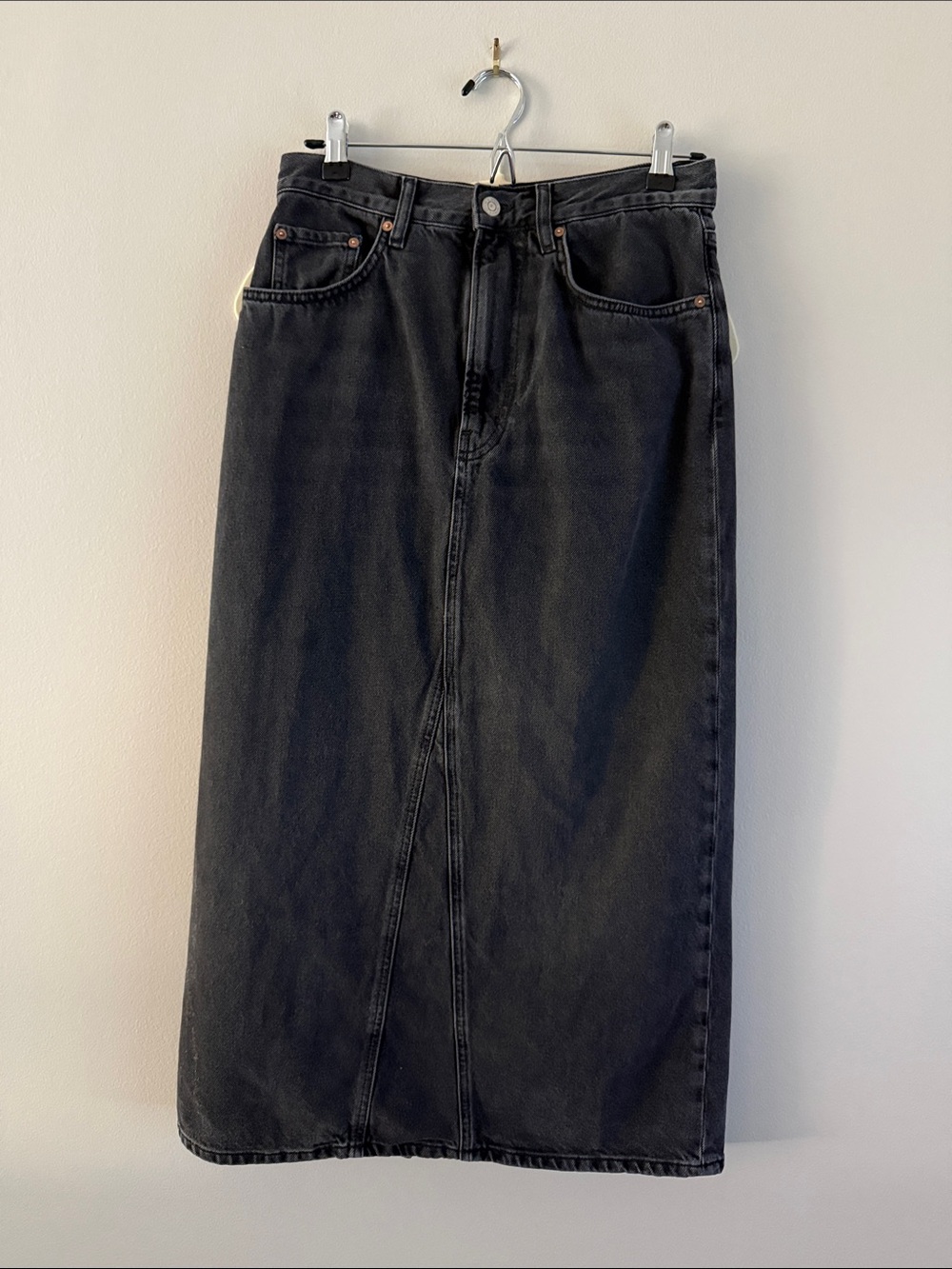 & Other Stories Black Denim Midi Skirt